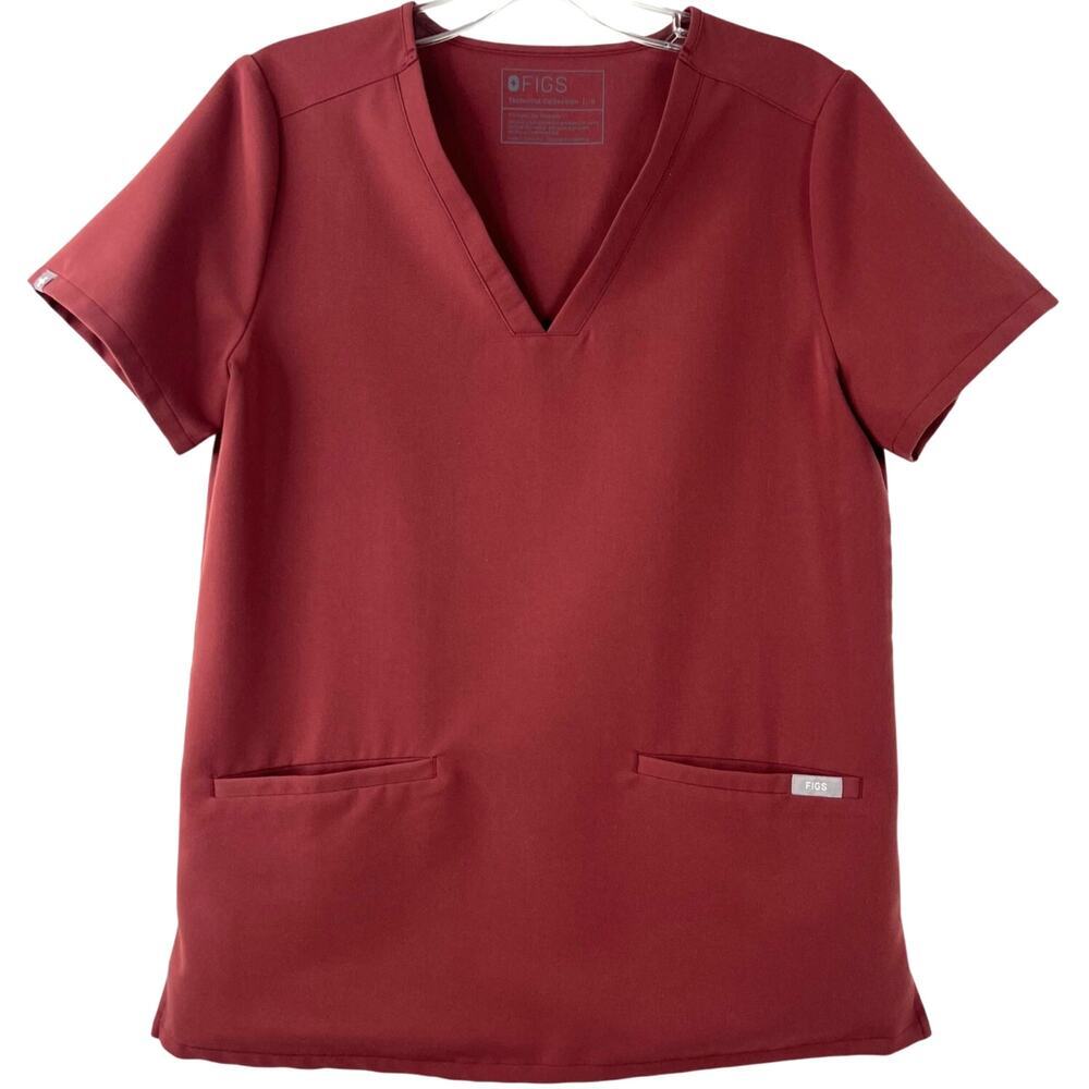 FIGS Women's Casma Three-Pocket Scrub Top V-Neck Short Sleeves Side Slits Size S